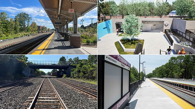 Collage of four different transportation images.
