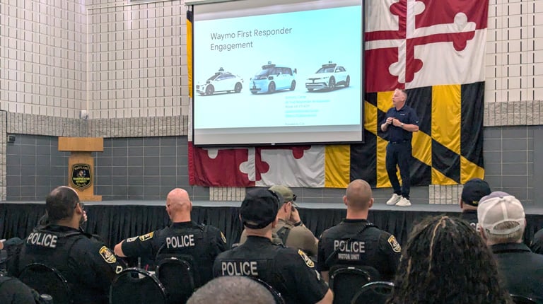 First responders learning how to navigate autonomous vehicle systems. 