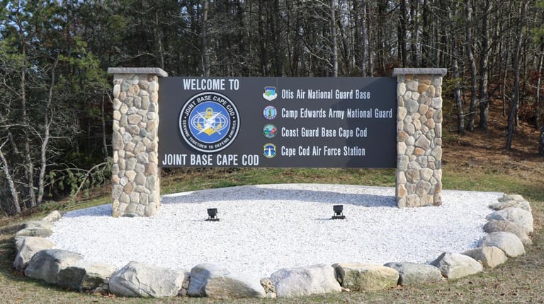 An entrance monument to the Joint Base Cape Cod area. 