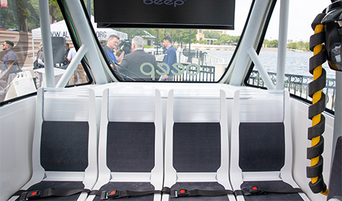 Four seats inside an autonomous vehicle.