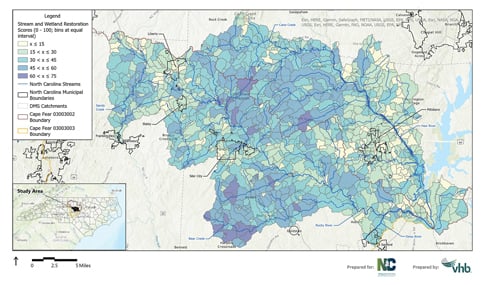A map of the Cape Fear 02/03 Regional Watershed Plan Mitigation.