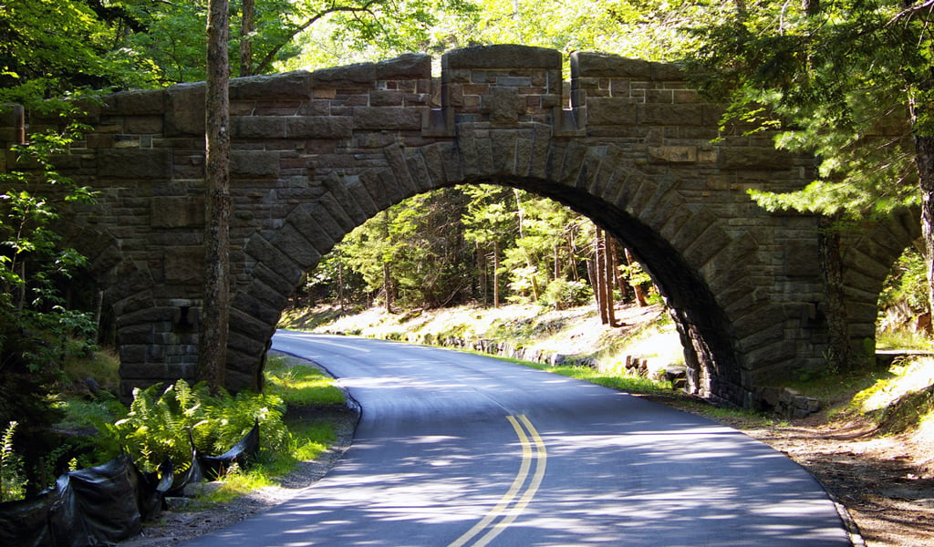 One of the 29 stone historic bridges of the Carriage Road network at Acadia National Park.