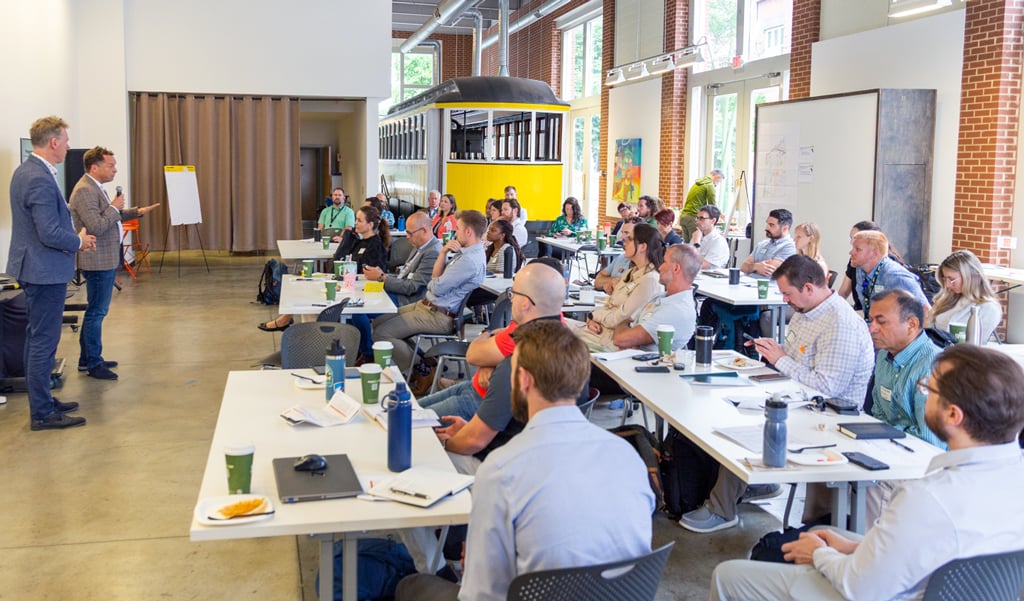 Attendees at the BikeWalk Workshop in Charlotte learn from Dutch cycling specialists from Goudappel and the Dutch Cycling Embassy.