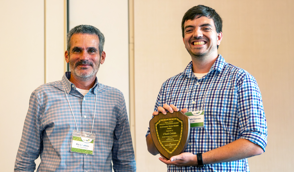Chuck Conran accepts award at the VASITE annual meeting 2025.