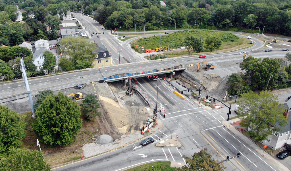 Bridge under construction from overhead.