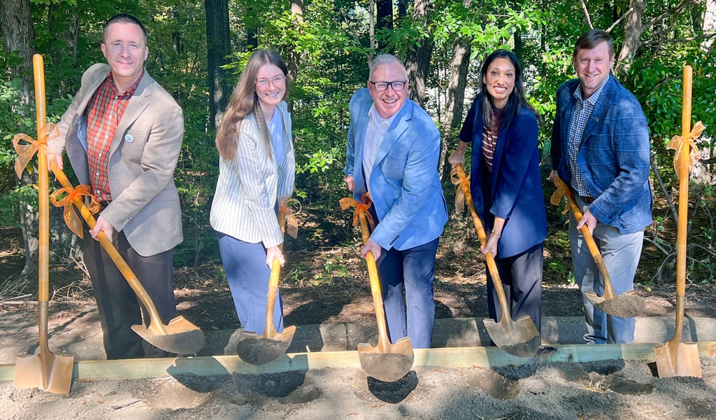 VHB’s Matt Beales, Madeline Schrott, Tyson Rosser, Siddhi Patel, and Chris Dailey helping break ground at the ceremony.
