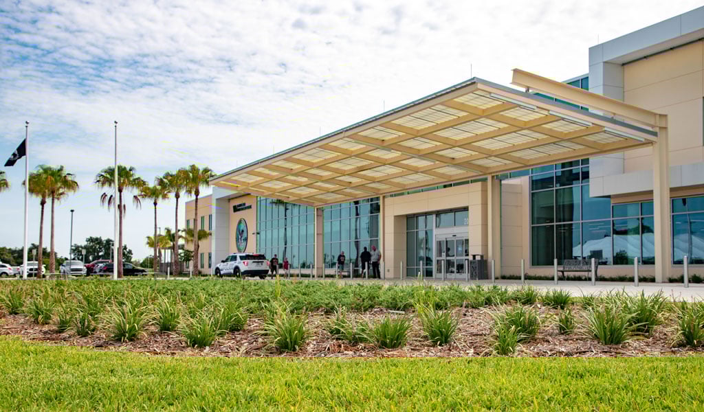 Exterior courtyard of a hospital.