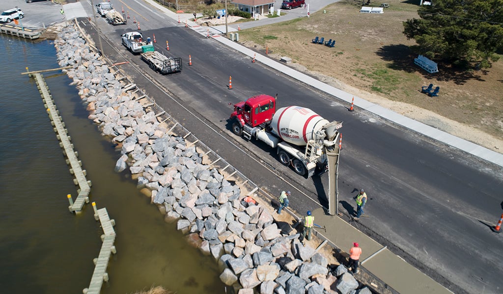 New sidewalk concrete pour along NC-12 in the Town of Duck. 