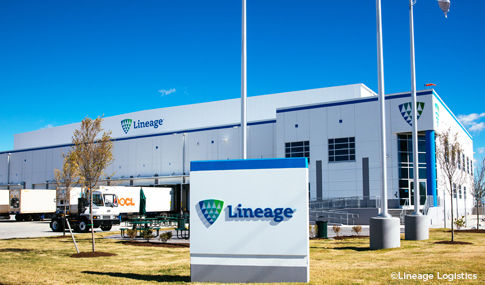 Front entrance sign with the Lineage Logistics logo.