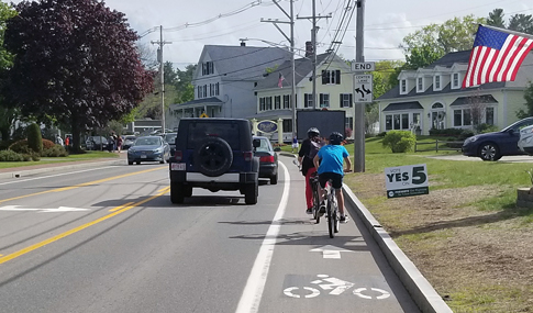 Bicyclists in bike lane on Route 1 in Ogunquit, Maine