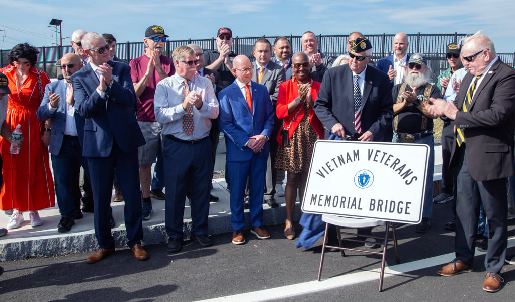 The ribbon cutting ceremony included recognition of the bridge being named in honor of Vietnam Veterans.