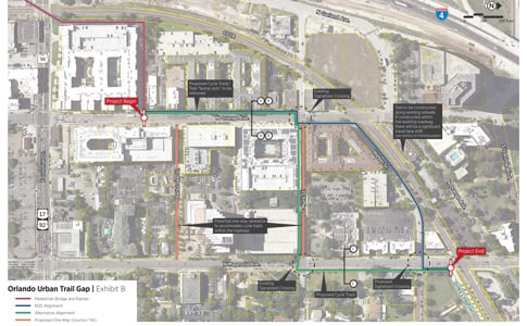 A map shows aerial views of the Orlando Urban Trail