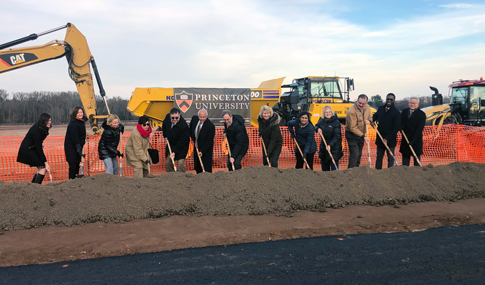 Officials from Princeton University, Mercer County, and West Windsor join the consultant team in breaking ground for the new Lake Campus.