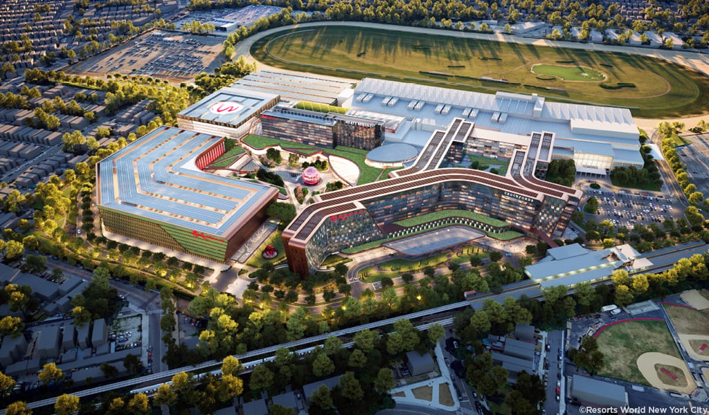 Aerial rendering of Resorts World New York City casino park. 
