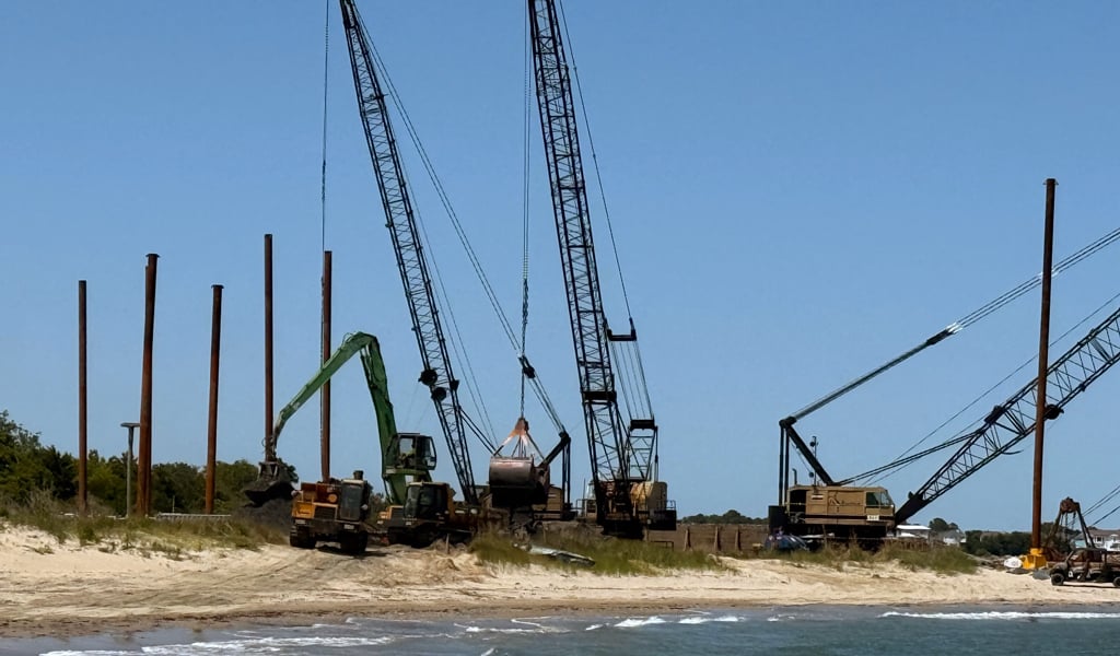 Dredging equipment during construction.
