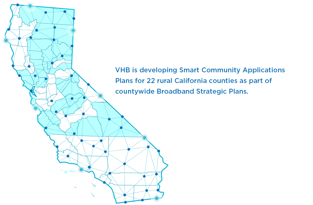 22 California counties receiving Broadband Strategic Plans. 