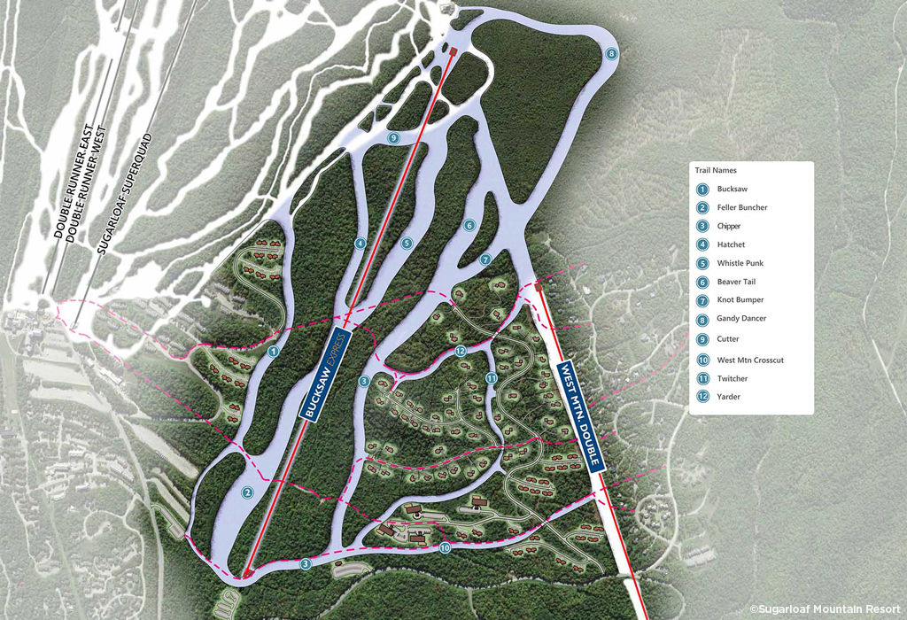 Rendering of a ski resort trail map.