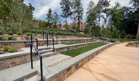 Terraced seat walls and pathways on site at The Forum Hotel. 