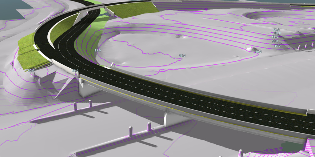 A 3D model of one of the Route 10 southbound bridges over I-95.