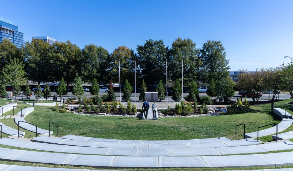 Close up of the new plantings surrounding the amphitheater stage. 