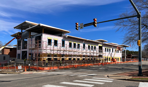 Side of the Williamsburg Fire Station under construction. 