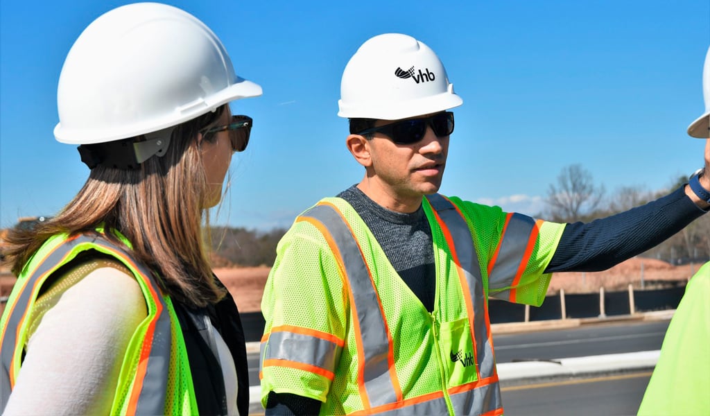 Nadia Boller and Ahmed Amer talking on a site tour in February. 