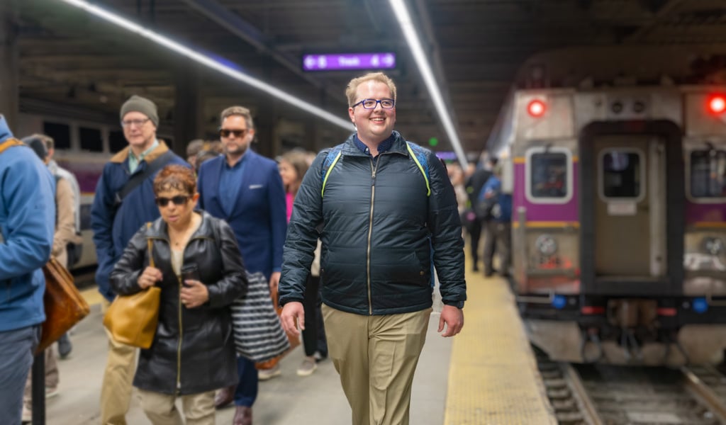 Gavin Graham exits South Station in Boston during his morning commute.