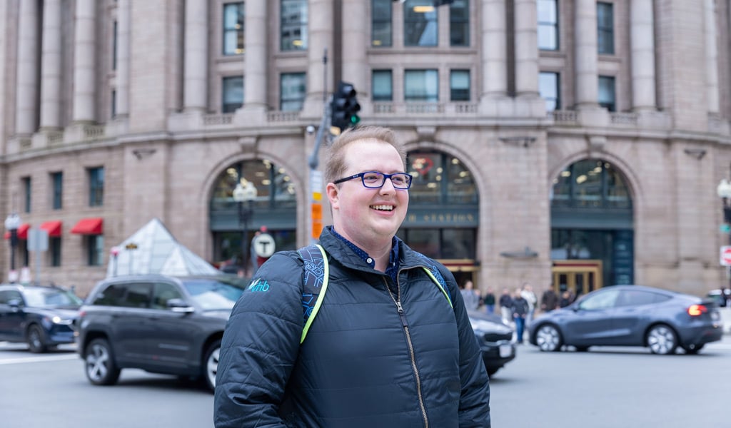 Gavin Graham leaving the office at the end of the day, heading toward South Station.