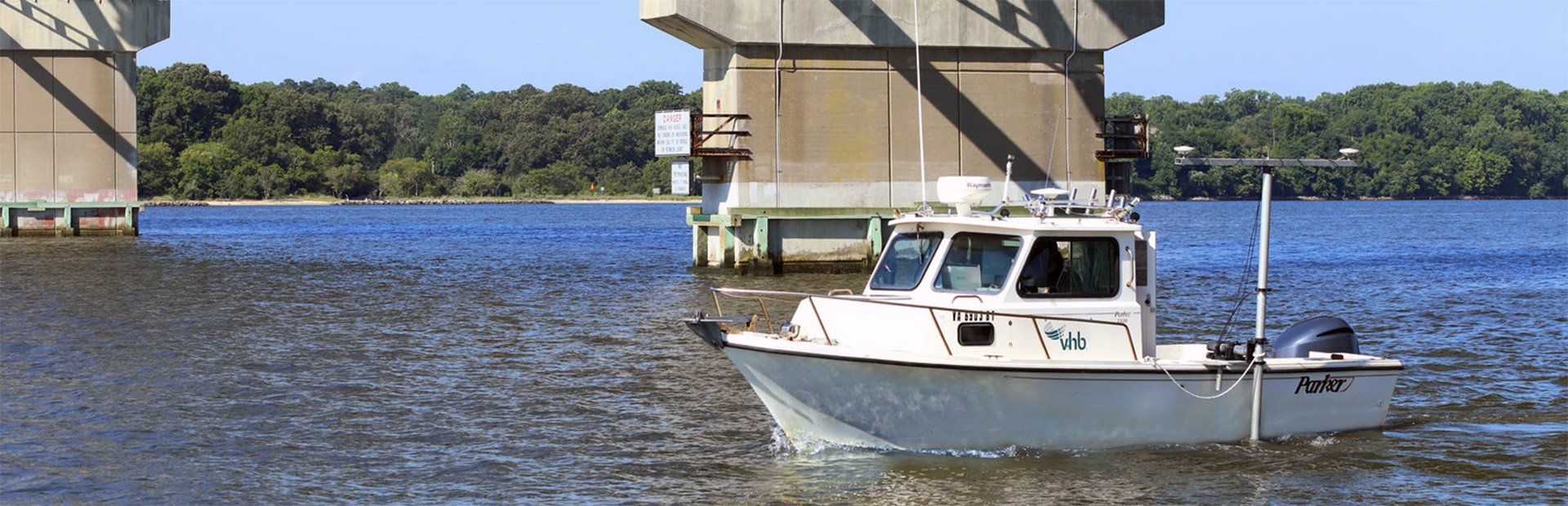 VHB’s hydrographic survey boat cruising the York River. 
