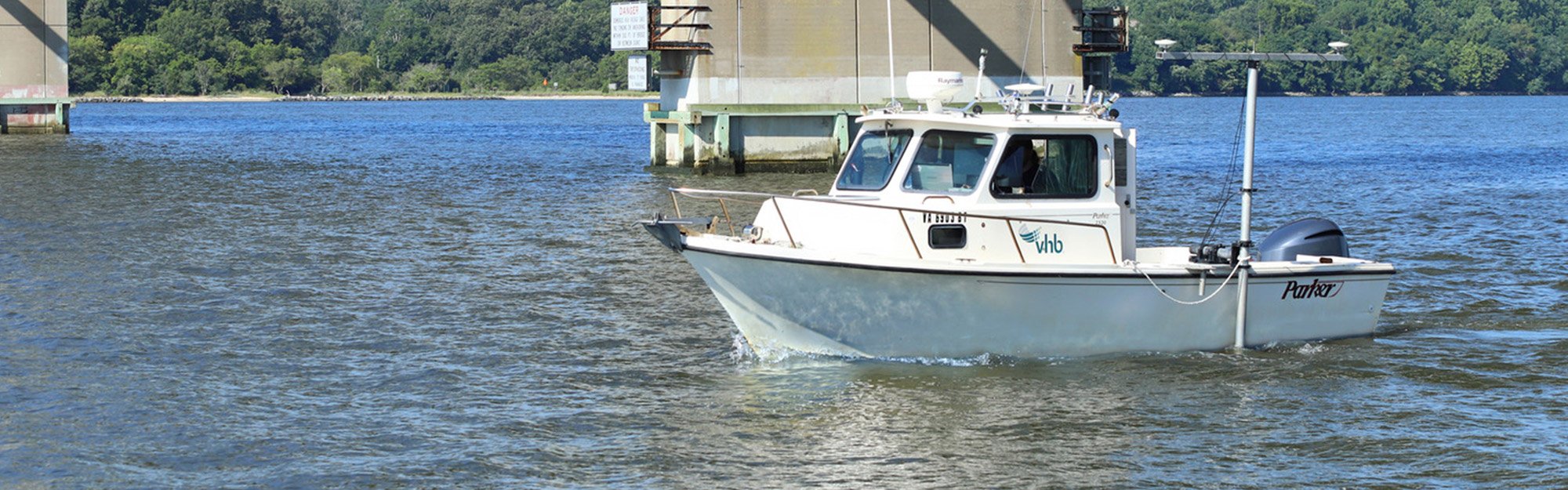 VHB’s hydrographic survey boat cruising the York River. 