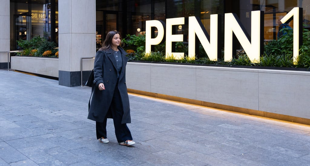 Lindsey Cassone leaving the office at the end of the day.