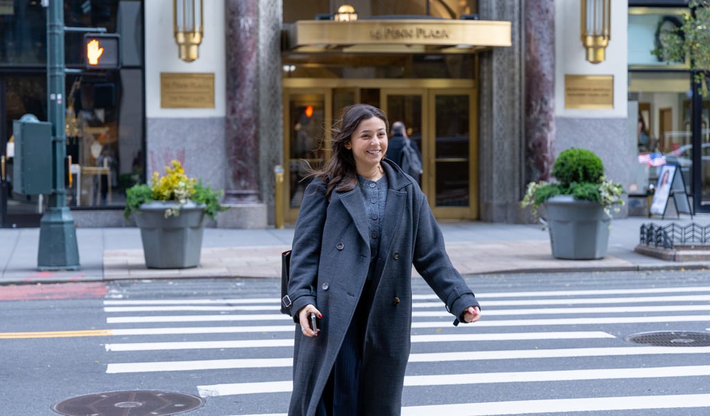 Lindsey Cassone arriving at One Penn Plaza in Manhattan.