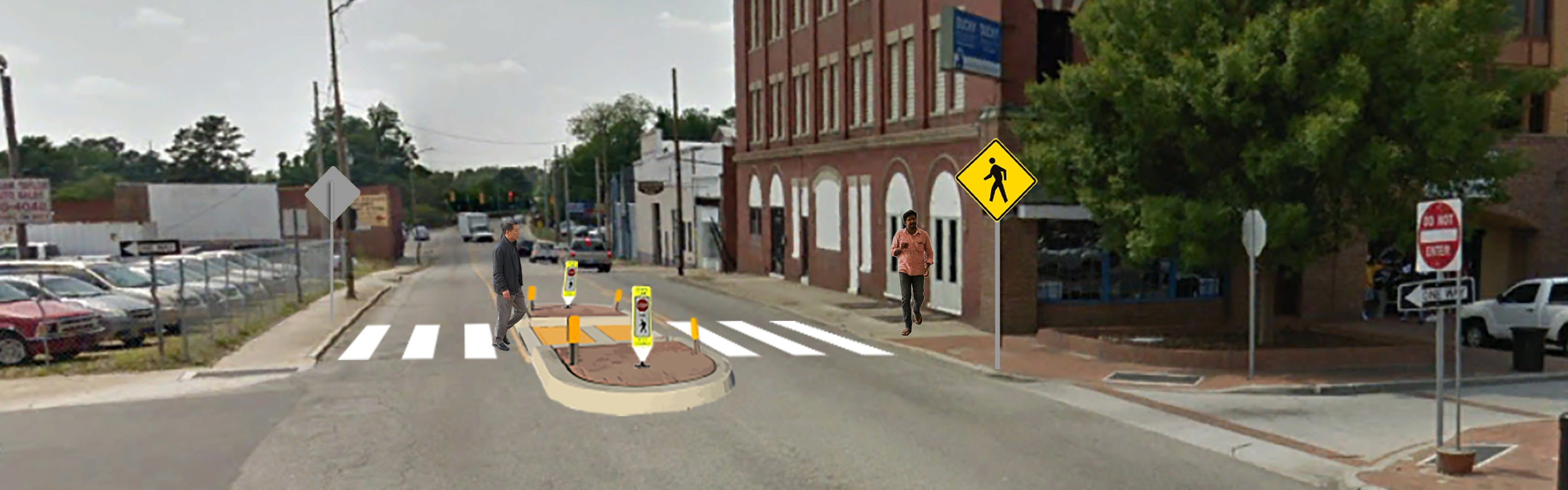 An example of a future pedestrian safety enhancement to a crosswalk through Lumberton’s historic downtown.