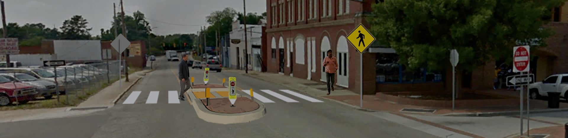 An example of a future pedestrian safety enhancement to a crosswalk through Lumberton’s historic downtown.