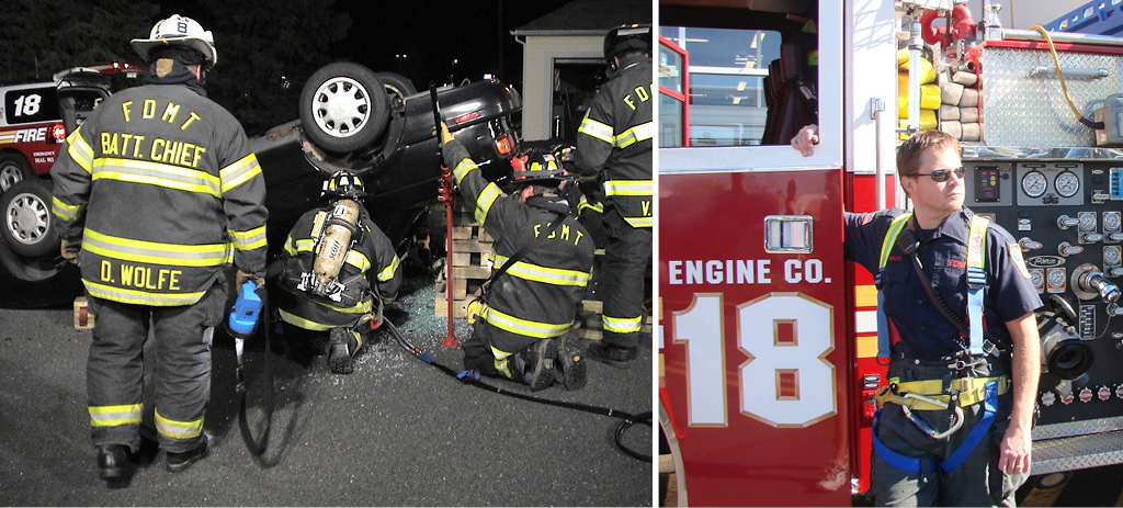 Dave Wolfe in firefighter gear, bringing response experience to transportation safety.