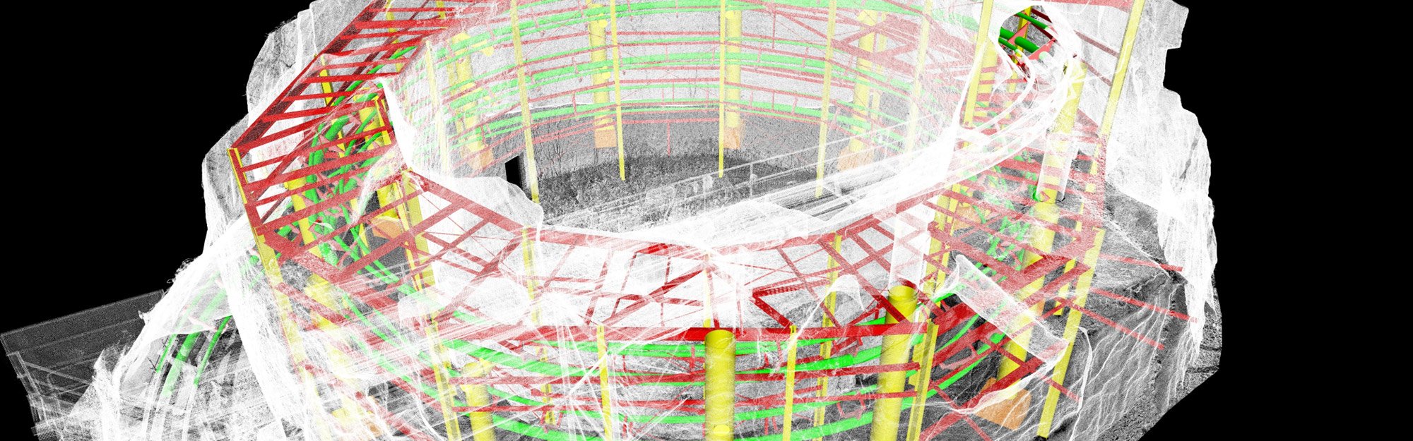 A precise digital model of a roller coaster at Busch Gardens taken using reality capture technology. 