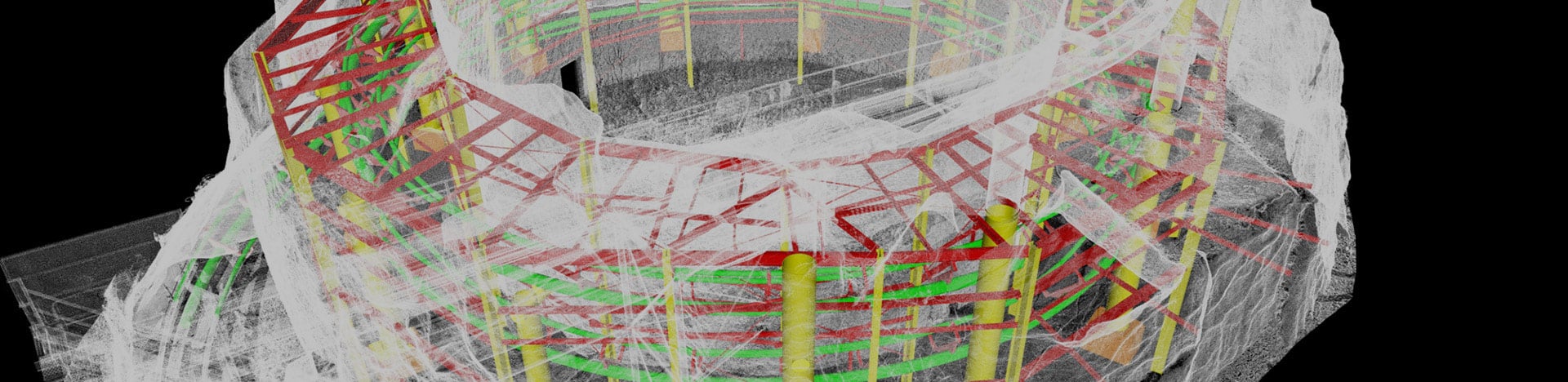 A precise digital model of a roller coaster at Busch Gardens taken using reality capture technology.