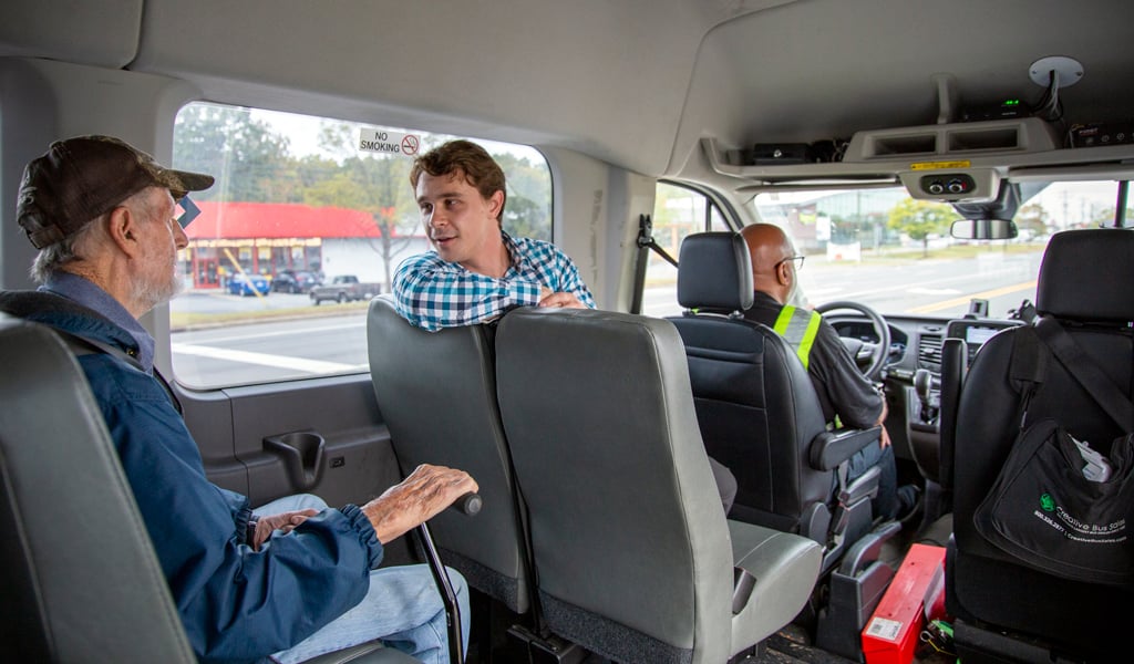 VHB Transportation Planner Joe Wiswell rides along and talks with John, experiencing the service from a rider&rsquo;s perspective.