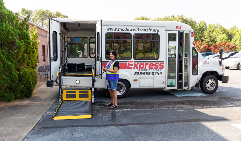 The MEE NC shuttles are for riders of all abilities, with accessible features like a wheelchair lift to meet diverse mobility needs across the community.