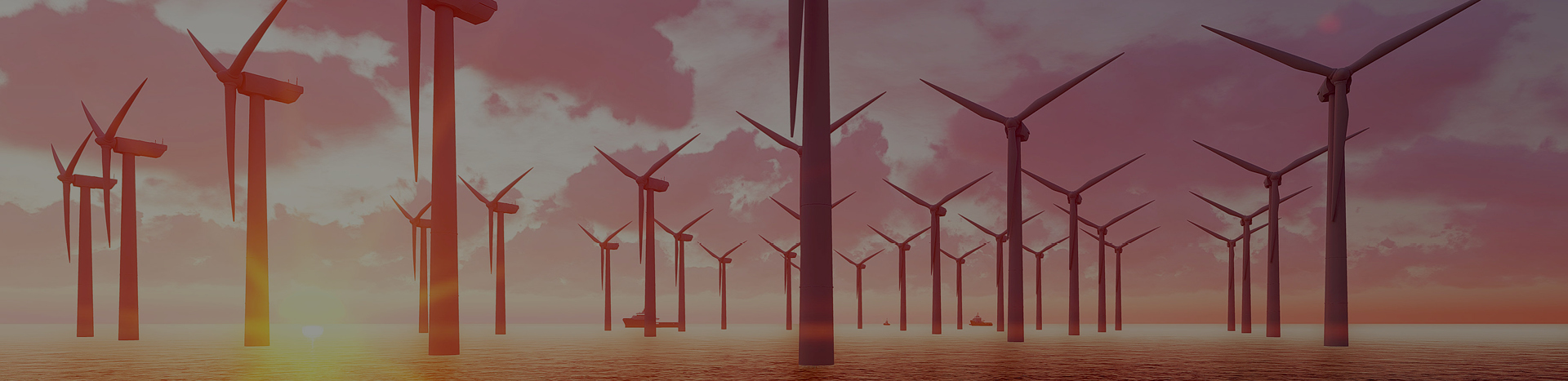 A sea of wind turbines at sunset