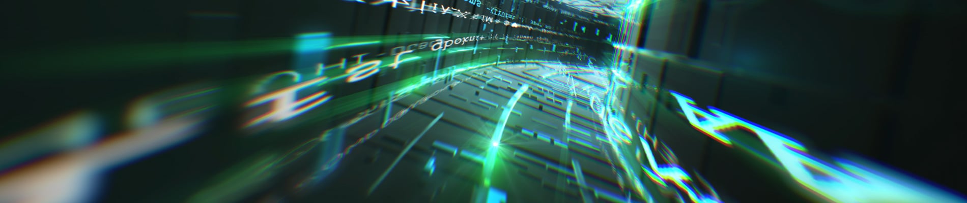 Data transfer in futuristic background of green and blue lights.
