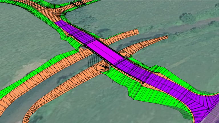 A colorful interactive model of a bridge design and its elements.