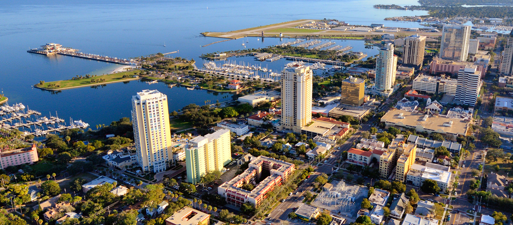 An aerial view of the city of St. Petersburg, Florida.