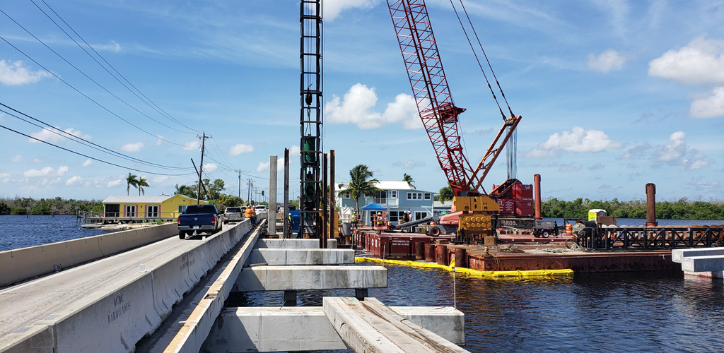 Construction on a beach bridge.