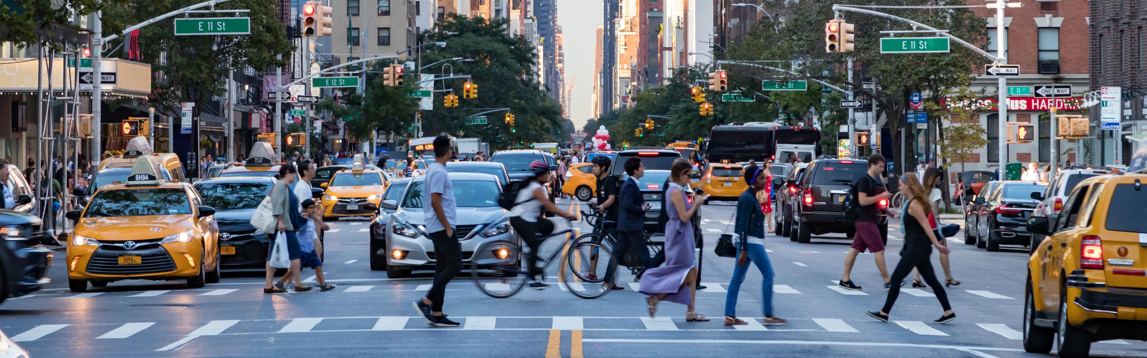 A crowded street in New York City.