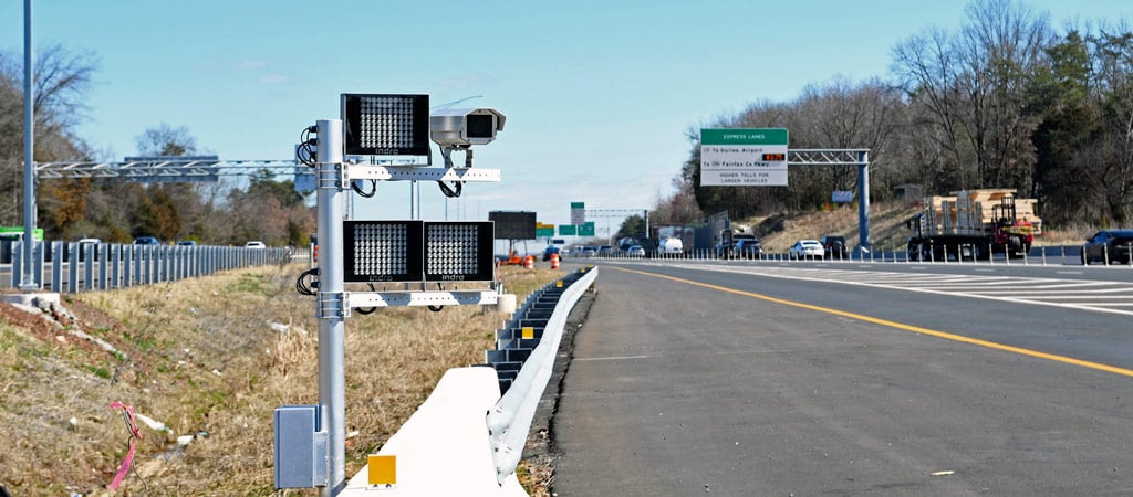 Roadside ITS equipment with sensors and cameras installed along the I-66 corridor.