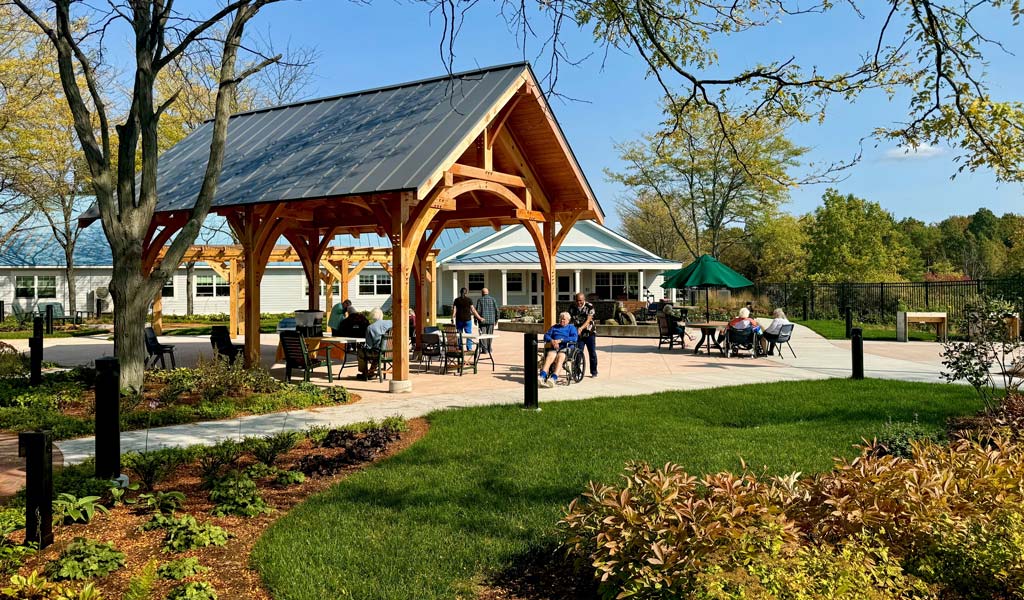 Restorative courtyard at The Helen Porter Rehabilitation and Nursing Care facility in Middlebury, Vermont.