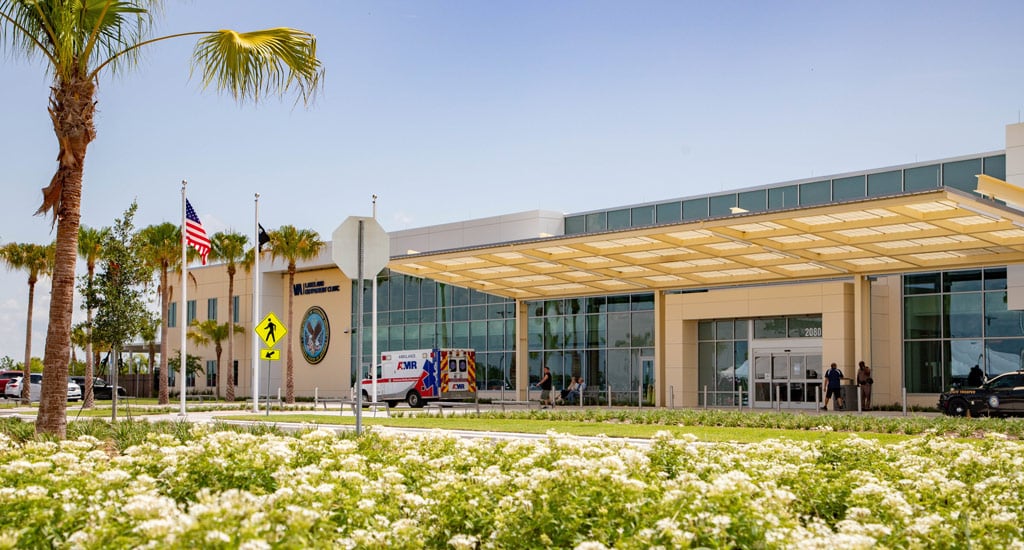 Front entry and drop off at the James A. Haley Veterans' Hospital Community Based Outpatient Clinic in Lakeland, Florida. 