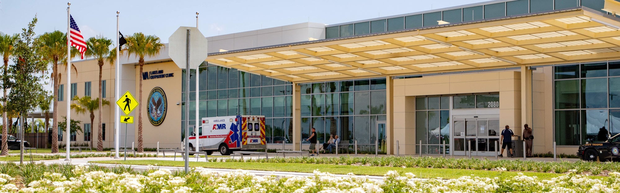 Front entry and drop off at the James A. Haley Veterans' Hospital Community Based Outpatient Clinic in Lakeland, Florida.