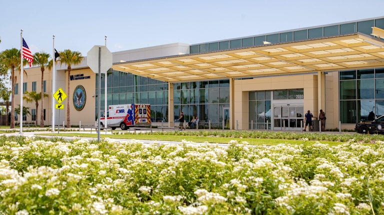 Front entry and drop off at the James A. Haley Veterans' Hospital Community Based Outpatient Clinic in Lakeland, Florida.